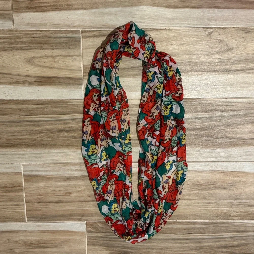 Disney Loungefly The Little Mermaid Ariel Flounder Infinity Scarf Sheer Red Blue